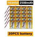 103450 3.7V 2500mAh Polymer Lithium Rechargeable Battery JST PH 2.0mm 2Pin Plug for Camera GPS Navigator MP5 Bluetooth Headset