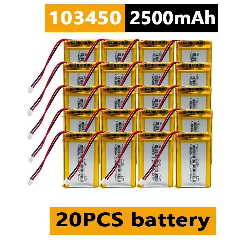 103450 3.7V 2500mAh Polymer Lithium Rechargeable Battery JST PH 2.0mm 2Pin Plug for Camera GPS Navigator MP5 Bluetooth Headset