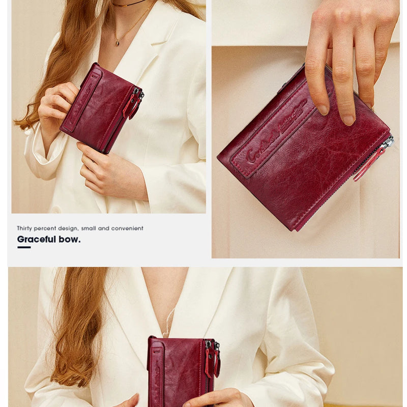 CONTACT'S Fashion Genuine Leather Women Wallet Bifold Card Holder Coin Purse Small Women's Purse Money Clip Men Pocket Wallets
