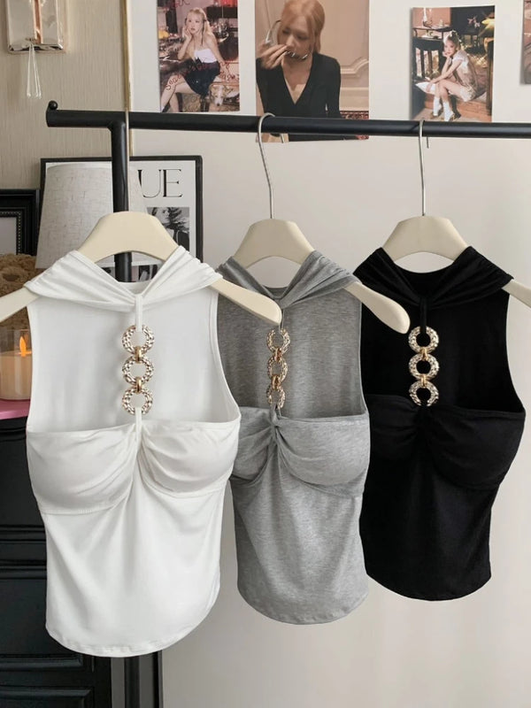 Fashion Sexy One Piece With Chest Pad Slim Versatile Camis Women's 2026 Summer New Chain Halter Tank Top