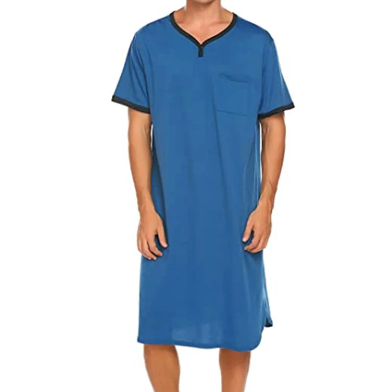 Men's Short Sleeve Thin Lengthened Leisure Pajamas Loose Skin Friendly Stretchy Robes Homewear Bathrobes Vintage Nightgown M-3XL