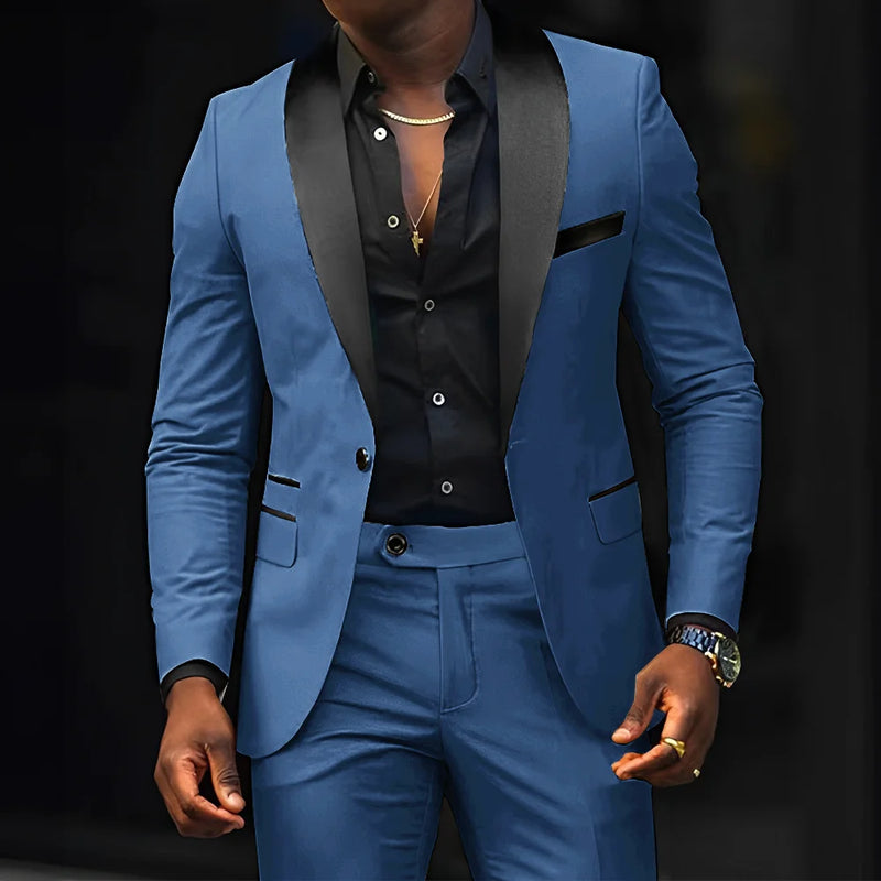 Men's slim-fit Suit 2-piece Wedding Groom Tuxedo Shawl | SAMAG