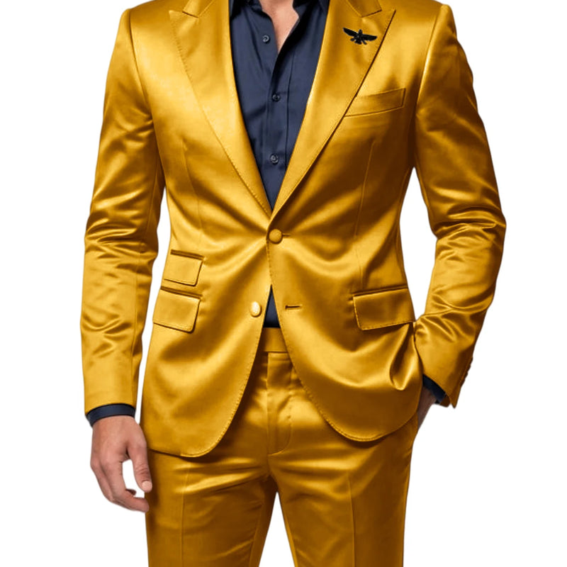 Men's Satin 2 - Piece Suit Set Slim Fit Peak Lapel Tuxedo Blazer With Straight Leg Pants For Wedding Party - View 17 | SAMAG