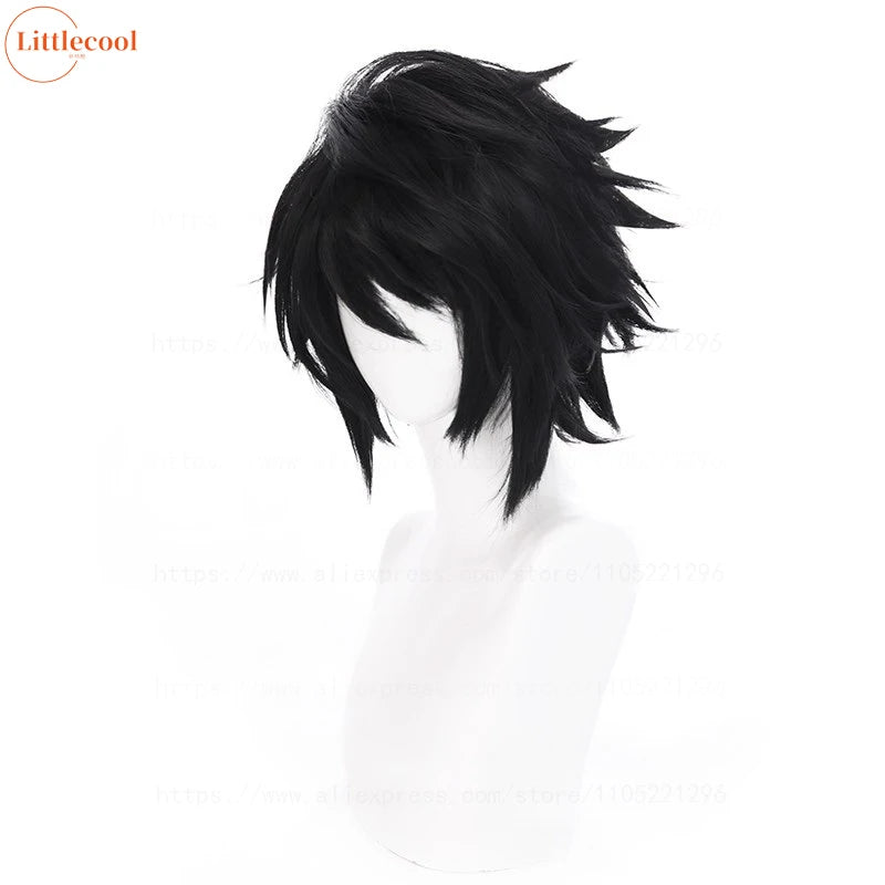 High Quality Anime L.Lawliet Cosplay Wig L Cosplay Short Black Fluffy Heat Resistant Synthetic Hair Halloween Party Wigs +WigCap