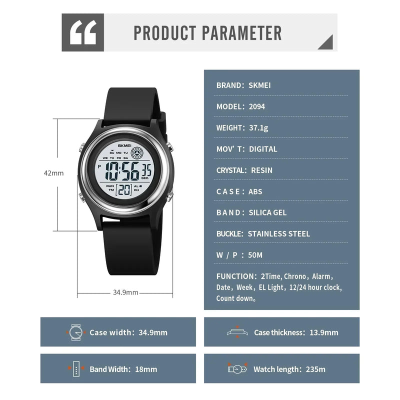 SKMEI 2094 Luxury Stopwatch Lady Waterproof Womens Digital Wristwatches Shockproof Countdown Watches for Women Montre Femme 1721