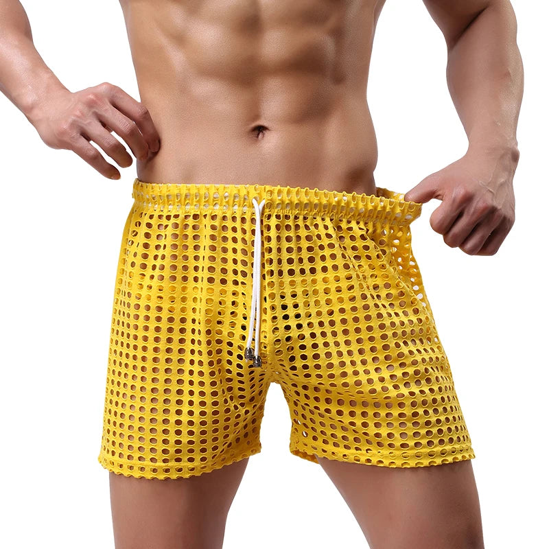 WOXUAN Men's Hollow Boxers New Fashion Loose Sexy Mesh Hollow Pants Comfortable Breathable Sexy Mesh Pants Quick Dry Underwear