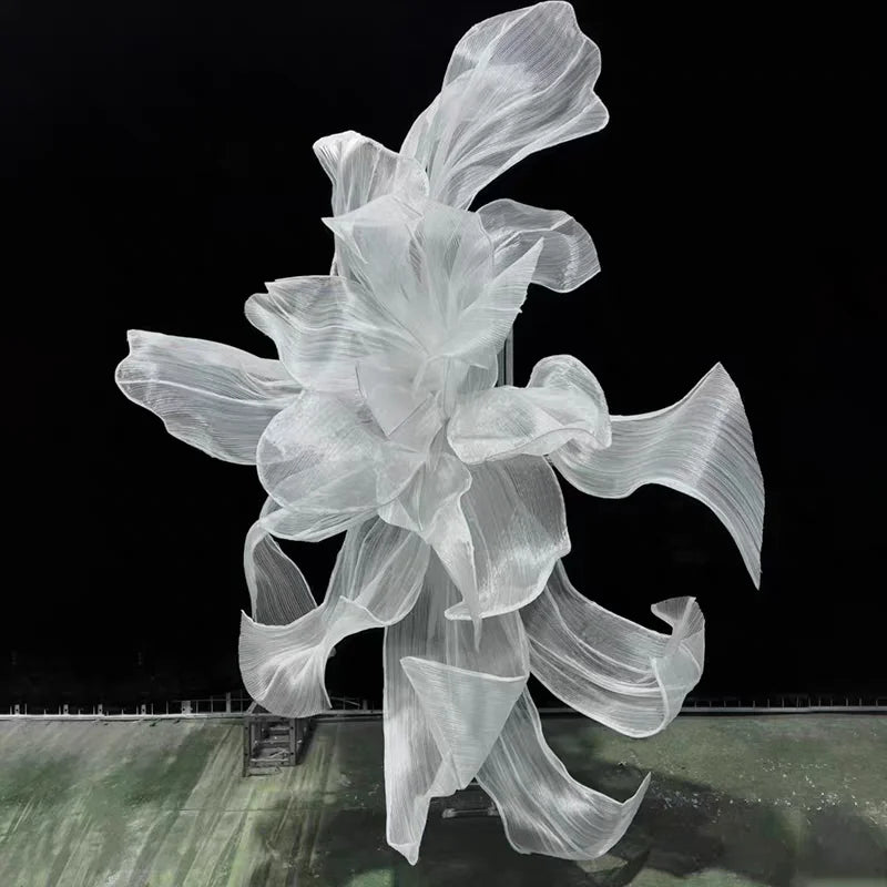 Wedding Props Giant Floral Organza Iris Flowers Artificial Wedding Backdrop Hall Hanging Decor Gauze Flower Party Window Display