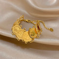 Vintage Gold Plated Stainless Steel Coins Wrist Bracelet for Women Men Classic Ethnic Cuff Bracelets Waterproof Jewelry