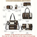 6 Pcs Women Plaid Handbag Set Fashion Checkered PU Leather Tote Shoulder Crossbody Bag Ladies Clutch Purse Card Coin Wallet Multi-piece Bag Set For Daily Shopping Party