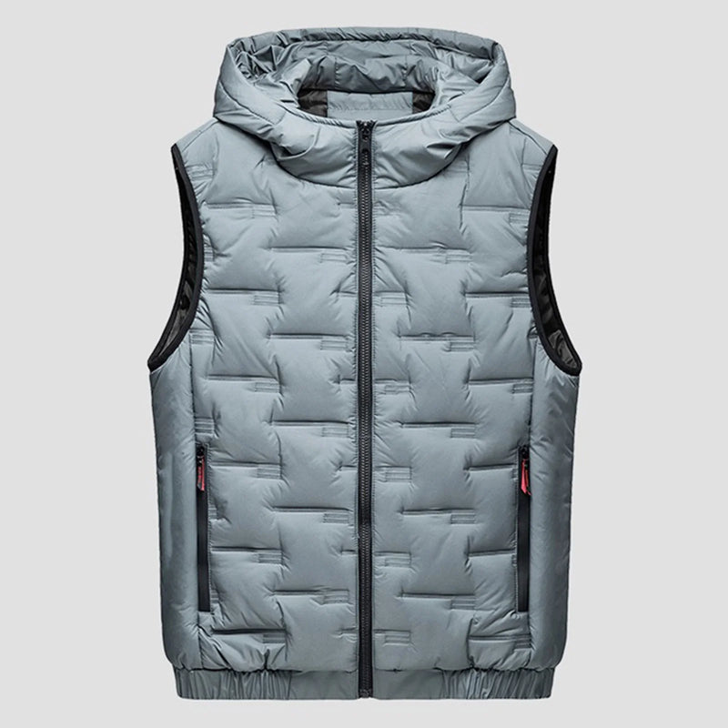 Men Autumn Winter Thickened Waistcoat Hooded Sleeveless Zipper Placket Vest Coat Down Vest Outwear Men's Iinsulated Vest