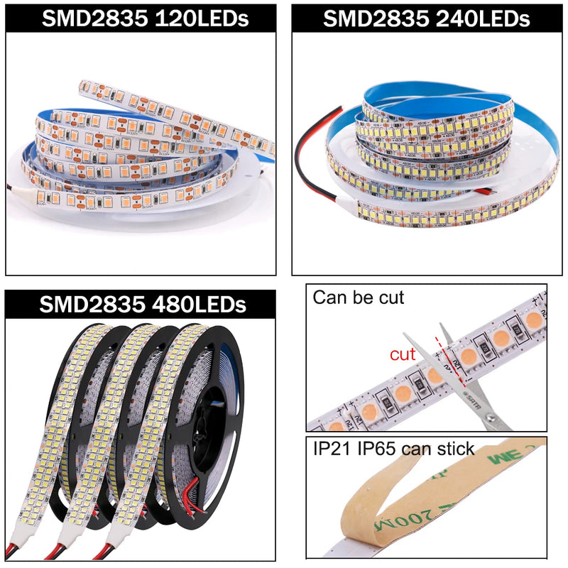 LED Strip Light 12V 24V 2835 5050 5054 5M RGB White Pink Red Blue Flexible LED Tape Ribblon 120LED 60LED 480LED Waterproof Decor