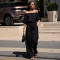 ZEKYE Waist Feeling Wide Legs Solid Color Breathable Top Women's Style Linen Suit Pants Vacation Two-piece Set Shoulder Light