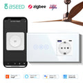 BSEED Zigbee Fans Switches Smart Wall Touch  Speed Control Switch With EU Socket Support Tuya Smart Life Alexa Voice Control