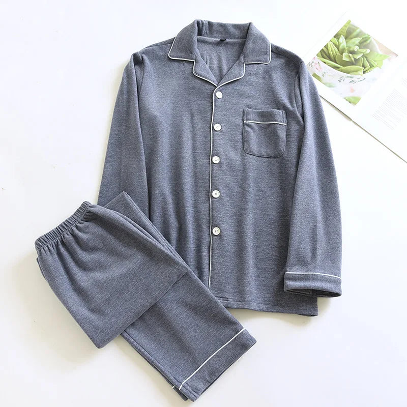 New 2026 Autumn and Winter Men's Pajamas Two Piece Set Nightwear Simple Solid Color Thick Pajamas Suit Pijama Loungewear for Men