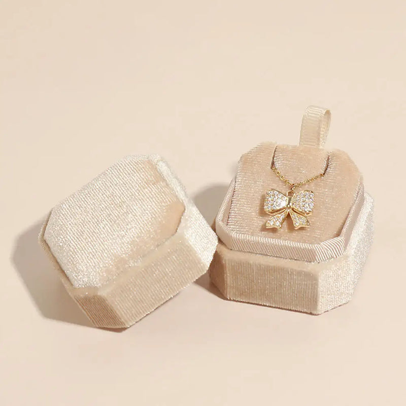 Octagon Velvet Jewelry Box Double Ring Storage Box With Detachable Lid For Engagement Wedding Ring Packaging Display Gift Box