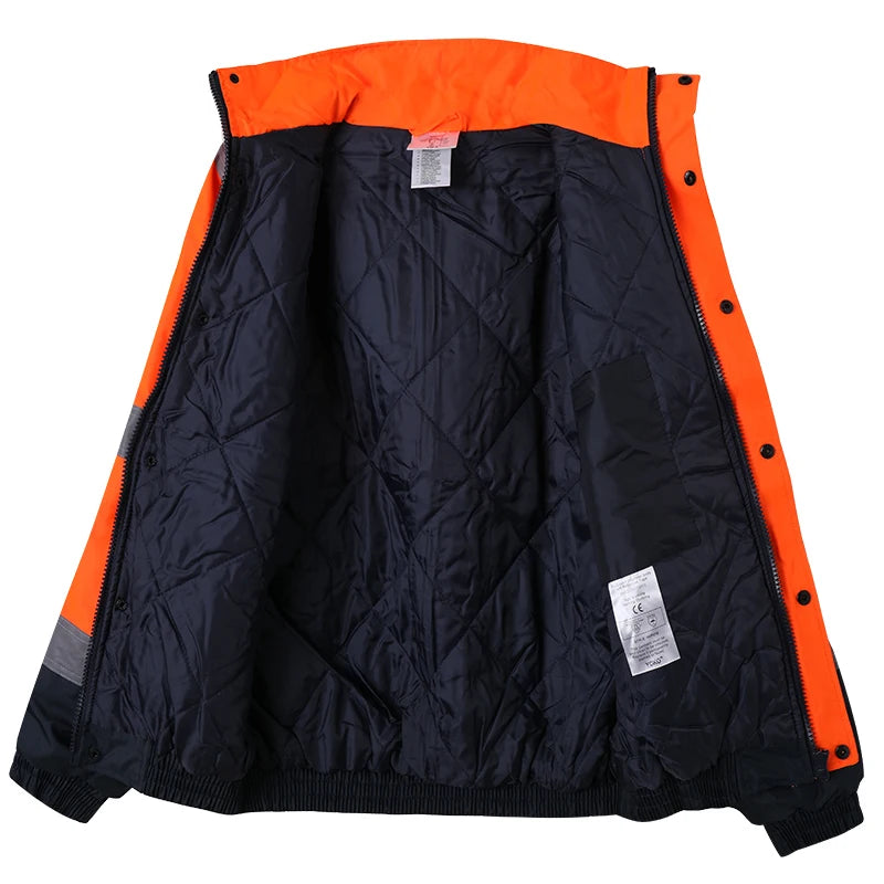 High Visibility Reflective Witnter Jacket Men Waterproof Thickened Safety Coat for Outdoor Work Hi Vis Workwear Bomber Jacket