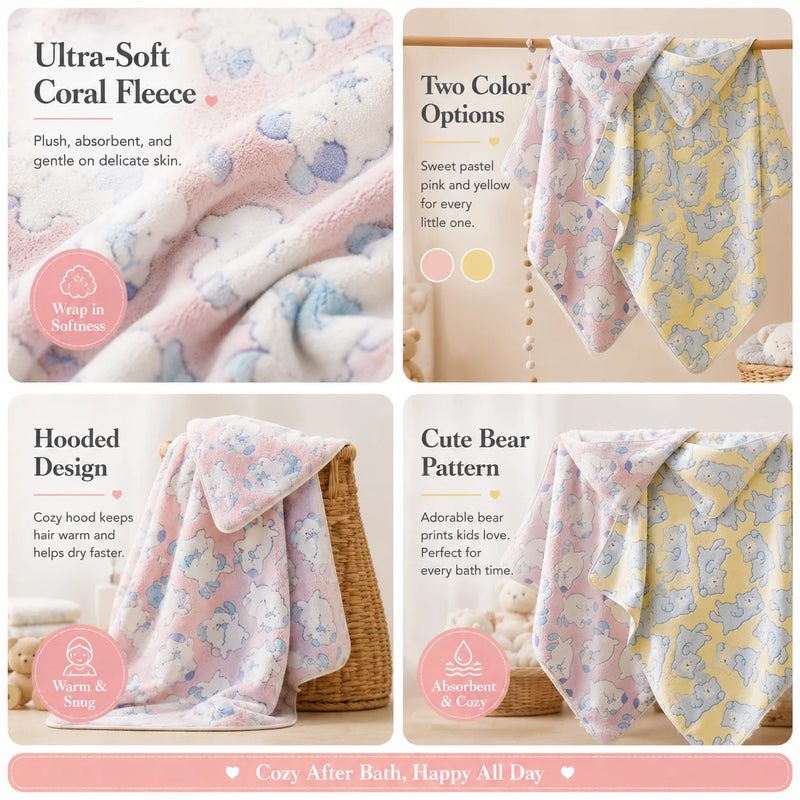 Cartoon Animal Baby Bath Towel, Soft Newborn Hooded Bath Towel, Small Blanket, Toddler Bathrobe, Warm Wrap Towel, Suitable for Both Boys and Girls