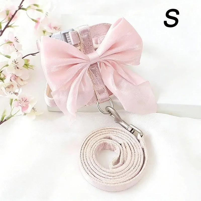 Cute Adjustable Bowknot Cat Harness Leash Escape Proof Shiny Bowknot Pet Harness Traction Rope Pet Decoration