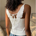 Women Angel Wing Lace Cami Top Back Bow Tie Sleeveless Tank Top Y2K Slim Fit Crop Camisole Summer Streetwear Vest