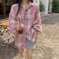 Lazy BF style shirt jacket for spring 2024 new retro plaid loose lantern long sleeved outerwear versatile top women's fashion