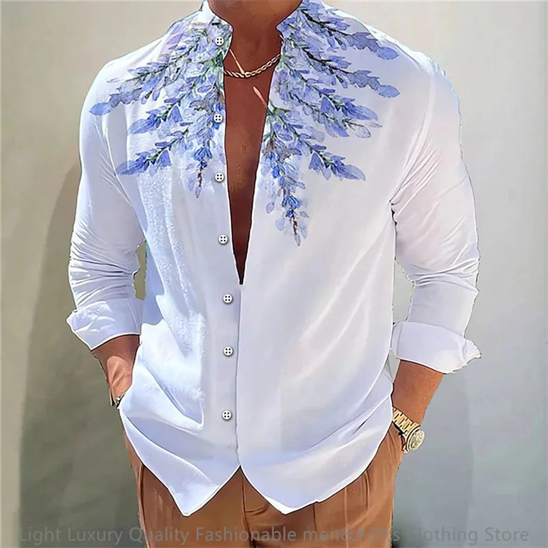 New men's shirt long-sleeved 3D printing flower pattern | SAMAG
