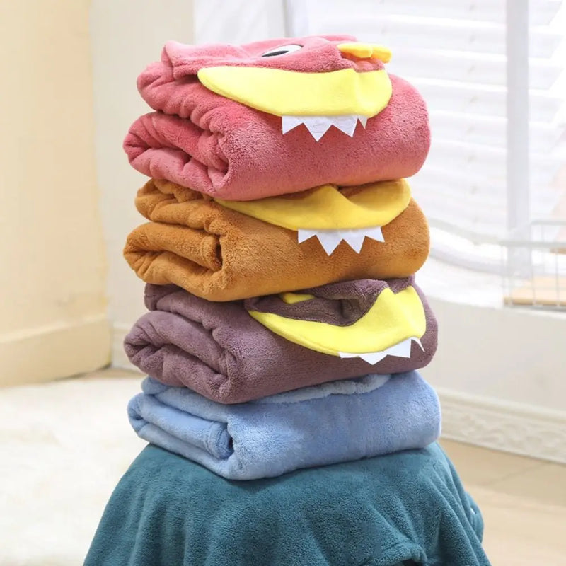 Comfortable Cartoon Baby Bath Towel Quick-Drying with Hat Cartoon Cloak Towel Absorbent Coral Velvet Hooded Bathrobe Children