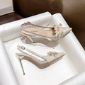 French Bride Gold Wedding Shoes spring women Thin Heel Pointed Shallow Mouth Flower Rhinodrill High Heels  Fashion Sandals