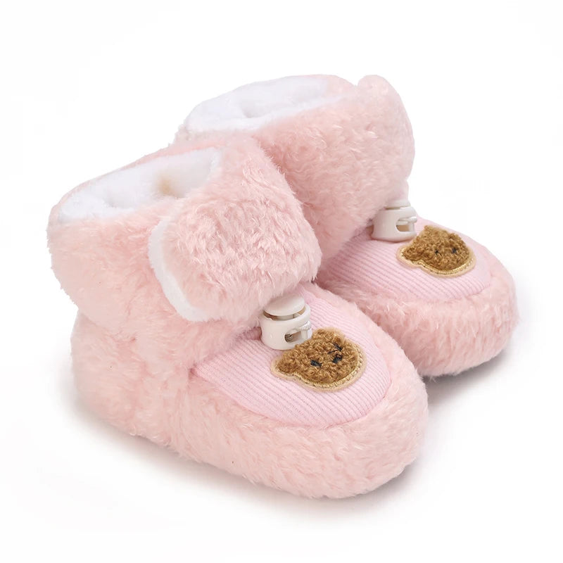Autumn Winter Boots Baby Girl Boys Winter Warm Shoes Solid Fashion Toddler Fuzzy Balls First Walkers Kid Shoes 0-18M