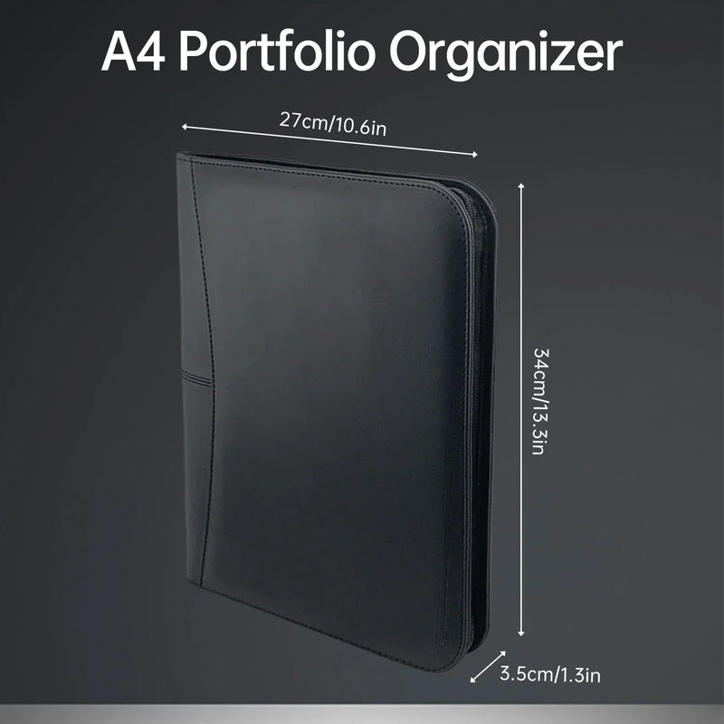 Bisofice Zippered Business Padfolio A4 PU Leather Portfolio Organizer for Interview Resume Document Planner Agenda  Holder