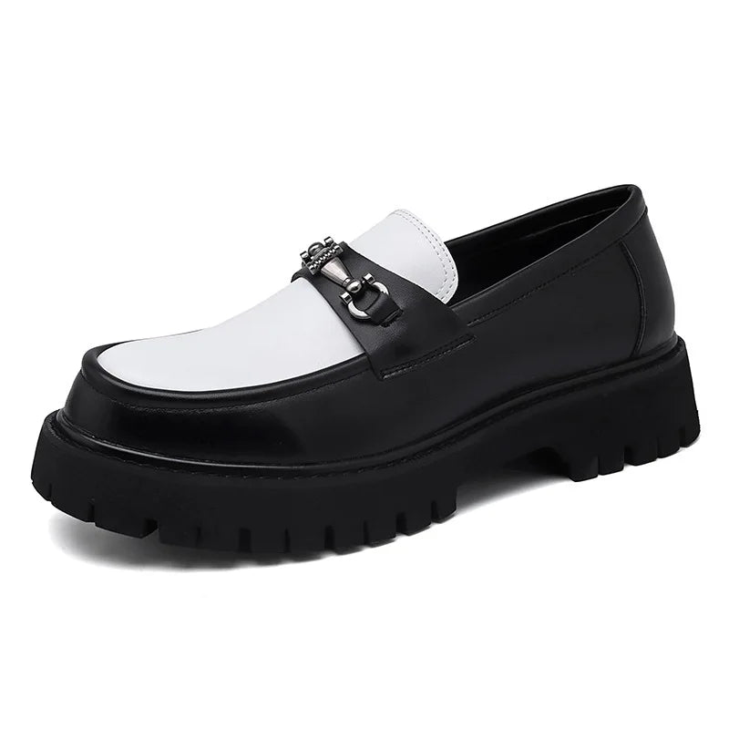 British Style Metal Buckle Loafers Men Thick-soled Wedding Shoes New Formal Business Comfort Shoes Slip-on Leather Casual Shoes