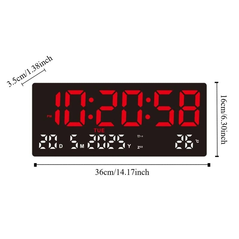 Large Digital Wall Clock 12/24H Time/Date/Week/Temp Display LED Alarm Clock 3 Alarm Clock Snooze Electronic Table Clock