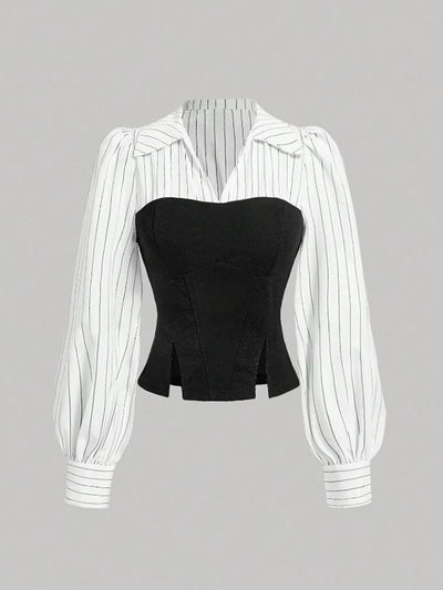 Women Elegant Striped Shirt Business Casual Office Blouse | SAMAG