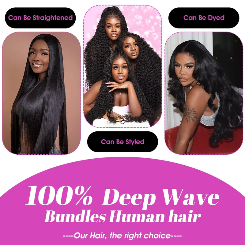Mongolian Hair Curly Human Hair Bundles 1 3 Jerry Deep Wave Bundles Human Hair 30 32 Inch Burmese Curly  Extensions Bundles