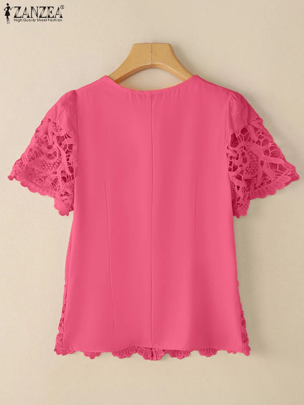 ZANZEA Elegant Women Lace Shirts Summer Blouses Tops - View 4 | SAMAG