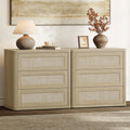 Rattan Night Stand Set of 2, Oversized 3-Drawer Nightstand, Large Bedside Table Boho End Table Storage Cabinet with, Customized