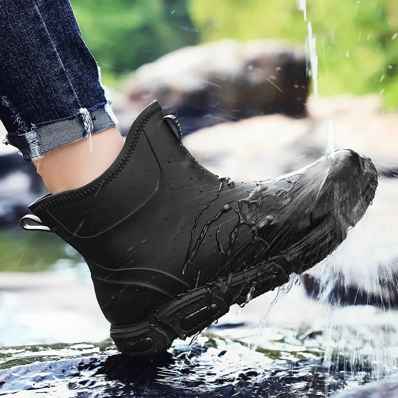 Men's Short Rain Boots Urban Water Boots Men's Non-slip Wear-resistant Fishing Wading Shoes Oil-proof Kitchen Rain Boot Zapatos