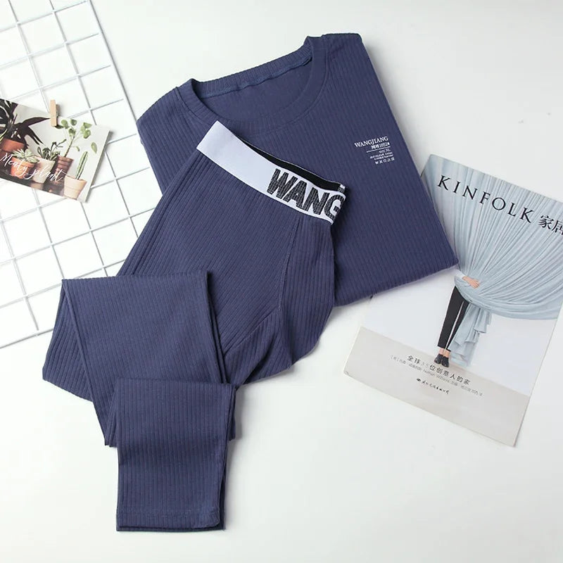 Men's Long Johns Autumn Winter Thermal Tops+Bottoms Set Cotton Breathable Warm Long Sleeve Undershirts Leggings