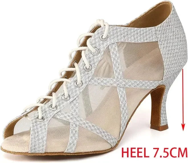 Black Latin Dance Shoes for Women Breathable Mesh Suede Sole Wedding Party Professional Ballroom Jazz Tango Training Dancing