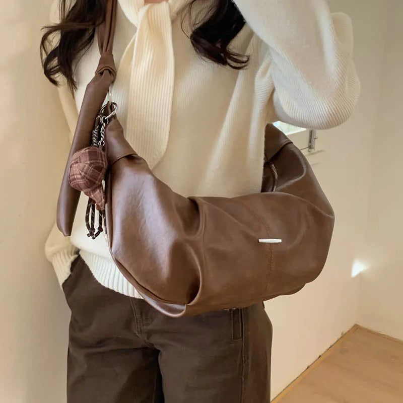 New Vintage Simple Hobo Bag Women Crossbody Large Capacity Foldable Shoulder Bag Comfortable and Texture Versatile Storage Bags