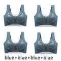 FallSweet 4PCS Plus Size Ice Silk Bra for Women Seamless Push Up Bralette Wireless Lace Brassiere Summer Underwear Lingerie Tops