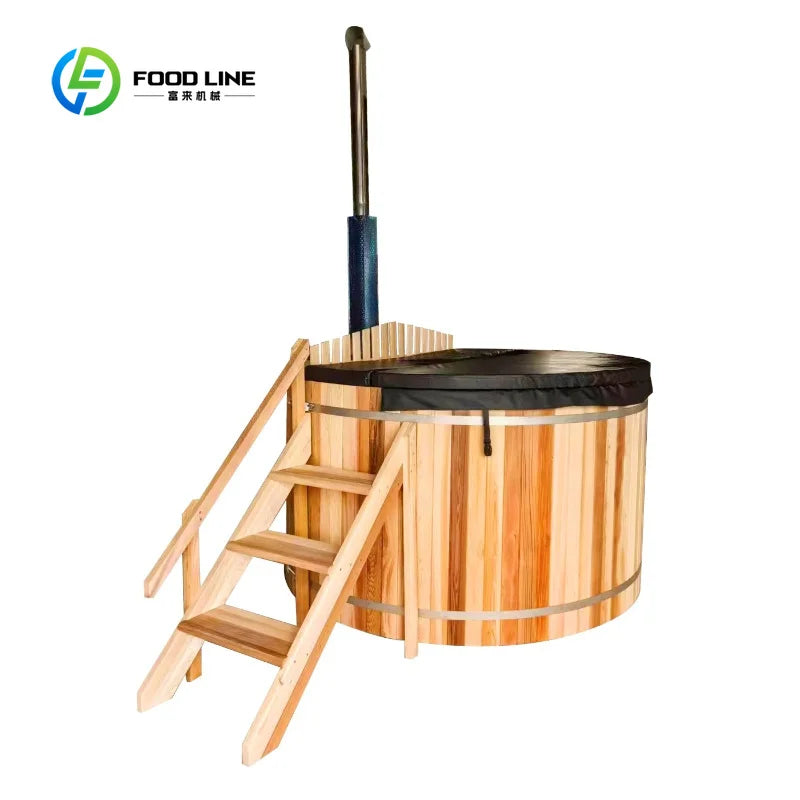 Customized Outdoor Hot Water Bath Bucket Wood Fired Heating System Wooden Bathtub Comfortable Soaking Hot Tub