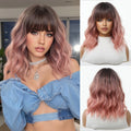 Short Silver Gray Curly Wavy Synthetic Wigs with Bangs for Women Grey Bob Cosplay Party Lolita Natural Hair Wig Heat Resistant