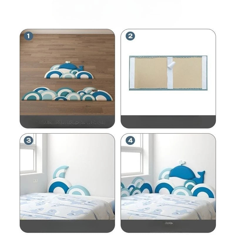 Cartoon Dolphin Wall Sticker Self-adhesive Blue Children's Room Bedside Soft Bag Anti-collision Cartoon Background Wall Backrest