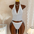 Deep V Lace Polka Dot Tie Front Sexy Bikini Set Designer | SAMAG