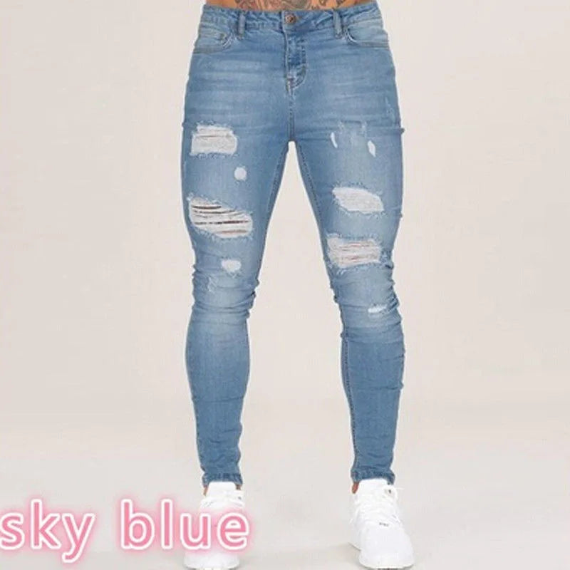 Mbroidery Skinny Ripped Jeans Men Cotton Stretchy Hole | SAMAG