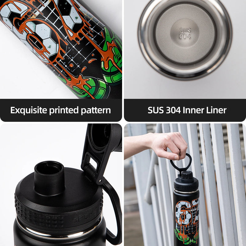 18oz Football Thermos Water Bottle Stainless Steel Insulated Cup Keeps Cold and Heat Thermal Mug Travel Vacuum Flasks