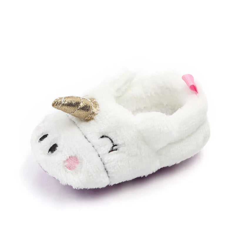 Cute Baby Girl Boy Indoor Warm Cotton Shoes Unicorn Home Slippers Spring Autumn Plush Soft Sole Non-slip Infant Prewalker Shoes