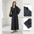 VIMLY Dark Gray Knit Two Piece Set 2026 Autumn Women Round Neck Top High Waist A-line Long Skirt Commuter Matching Outfit A0097