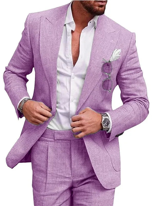 Men‘s Linen Pant Suit Set Plus - size Black Blue Single Button 2 - Piece Summer Business Formal Casual - View 13 | SAMAG