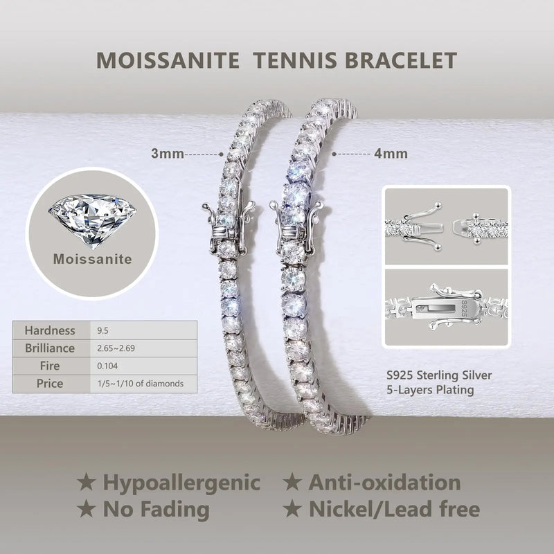 Dainty Full Moissanite Tennis Bracelet 18k Gold Plated 925 Sterling Silver D Color Lab Created Diamond Bracelet for Women Men